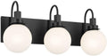 Kichler Hex 3-Light Bathroom Vanity Light Fixture, Modern Black Wall Light with Opal Glass Shades, Up or Down Install, Damp Rated for Mirror Lighting (22.75 x 10.25 in), 55151BK