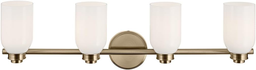 Kichler Shae 32.25' 4-Light Bathroom Vanity Light Fixture with White Opal Glass Shade in Champagne Bronze for Mirror Lighting Over Vanity and Powder Room (32.25' W x 9' H), 55203CPZ