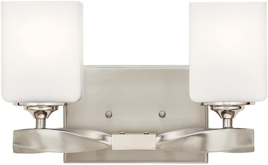 Kichler Marette 13.5 inch 2 Light Vanity Light with Satin Etched Cased Opal Glass in a Rich Champagne Bronze, for Bathroom and Powder Rooms, (13.5' W x 8' H), 55001CPZ