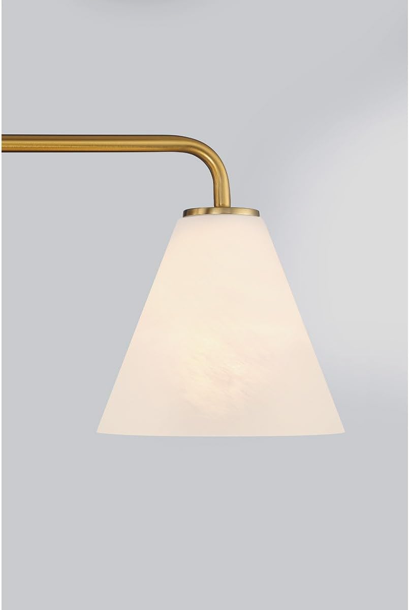 Savoy House 8-2988-3-322 Blair White Strie Glass Bathroom Conical Bathroom Vanity Light, 3-Light 180 Total Watts, 8'' H x 26'' W, Warm Brass