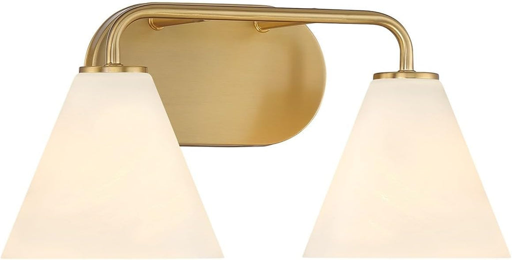 Savoy House 8-2988-2-322 Blair White Strie Glass Bathroom Conical Bathroom Vanity Light, 2-Light 120 Total Watts, 8'' H x 16'' W, Warm Brass