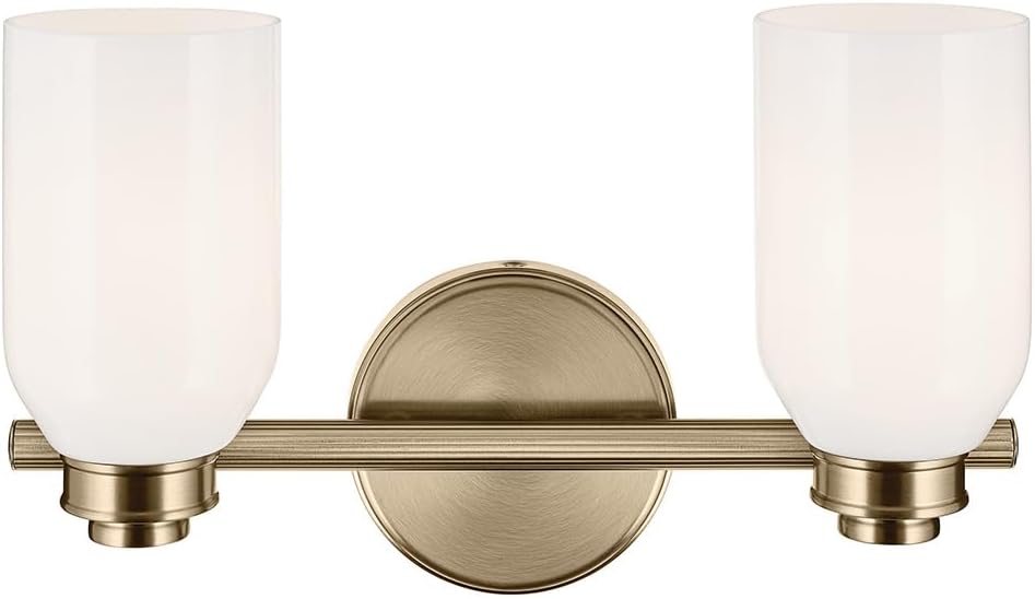 Kichler Shae 15' 2-Light Vanity Light Fixture with White Opal Glass in Champagne Bronze for Bathroom Vanity Over Mirror, Modern Coastal Style (15' W x 9' H), 55201CPZ
