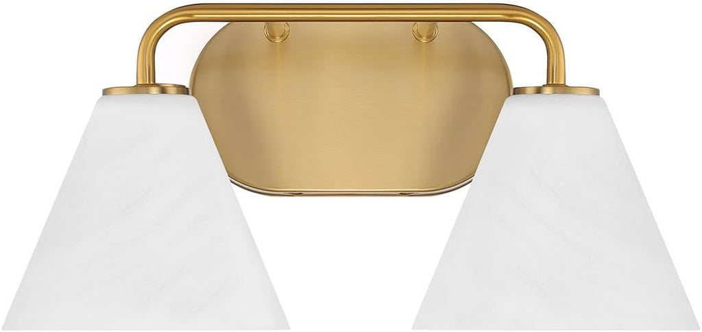 Savoy House 8-2988-2-322 Blair White Strie Glass Bathroom Conical Bathroom Vanity Light, 2-Light 120 Total Watts, 8'' H x 16'' W, Warm Brass