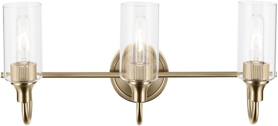 Kichler Kavi 23' 3-Light Bathroom Vanity Light Fixture with Clear Glass in Champagne Bronze, Modern Wall Mount Over Mirror for Powder Room (23' W x 10' H), 55211CPZ