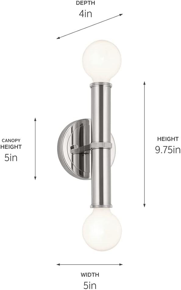 Kichler Torche 9.75' 2 Light Wall Sconce in Polished Nickel