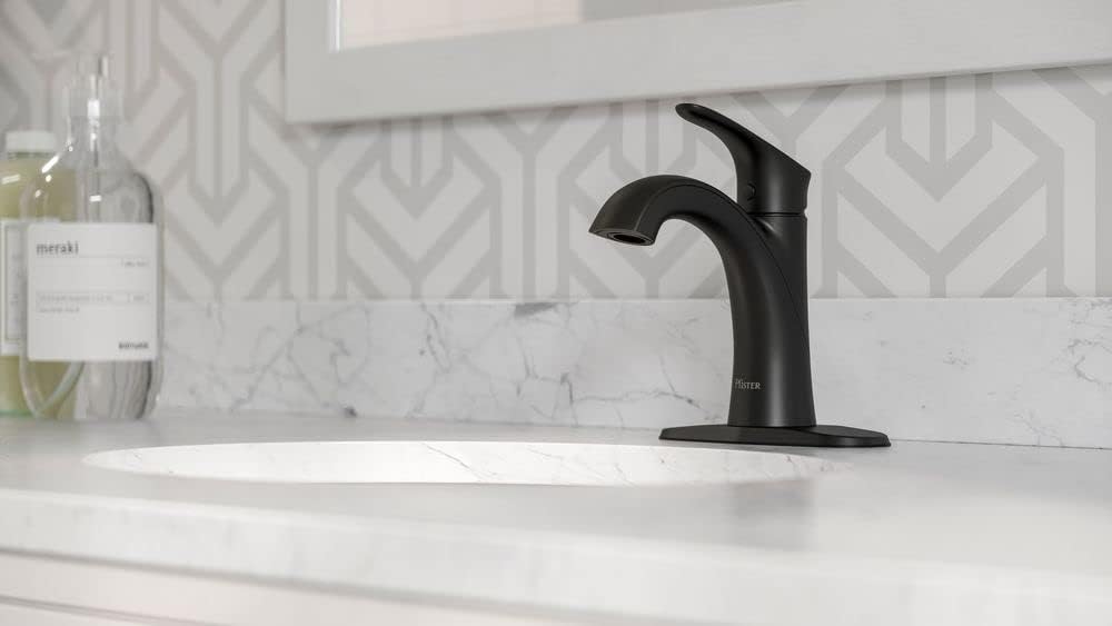 Pfister Weller Bathroom Sink Faucet, Single Handle, Single Hole or 3-Hole, Matte Black Finish, LG42WR0B