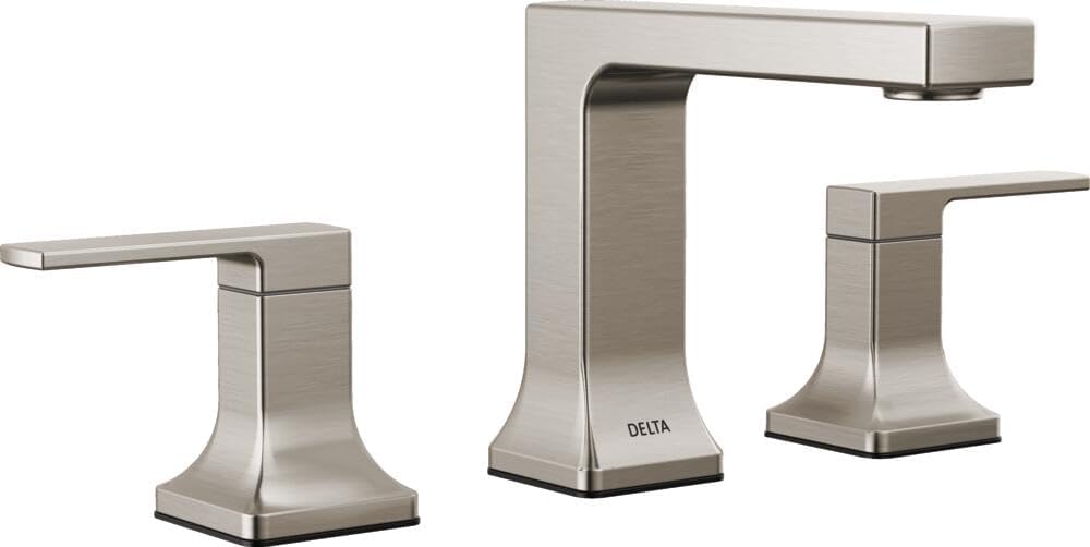 Delta Velum Brushed Nickel Bathroom Faucet 3 Hole, 8 Inch Widespread Bathroom Sink Faucet for Vanity, Metal Push-Pop Drain Assembly, Stainless 3537LF-SSMPU
