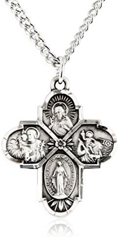 Heartland Sterling Silver 4 Way Cross Pendant for Men- Handcrafted in USA, Tarnish Resistant, Meaningful Catholic Necklace with Sacred Heart, St. Christopher, St. Joseph & Miraculous Medal– 24-Inch