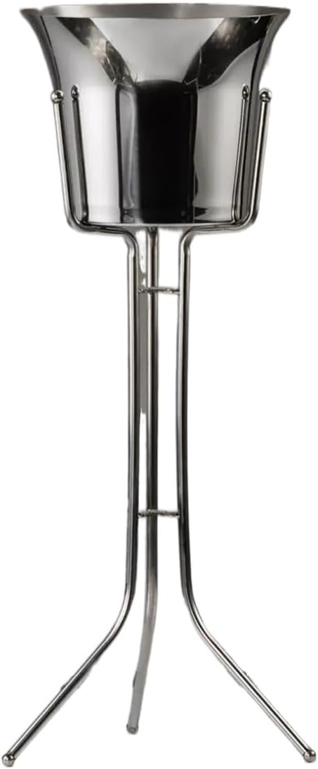 Ice Buckets for Parties, Stainless Steel Wine Ice Bucket with Steel Bucket Stand Wine Chiller on Stand Kitchen and Bar Ware Beverage Barware Accessories,for Home,Guest Rooms and Bar (Color : Silver
