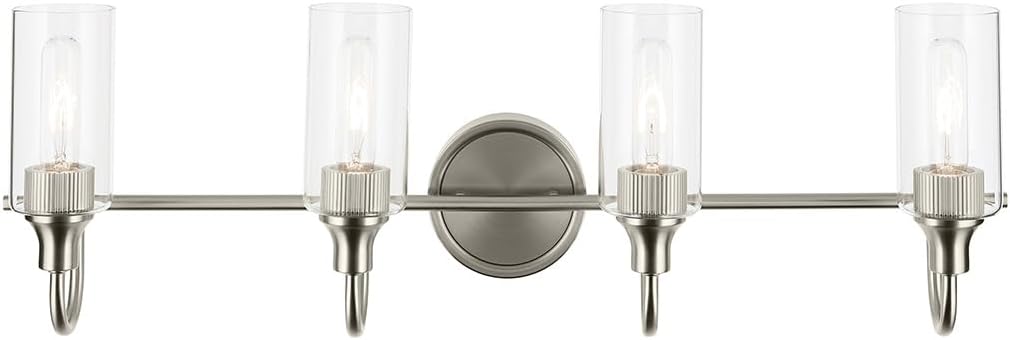 Kichler Kavi 4-Light Bathroom Vanity Light Fixture 31.5' Modern Chrome Finish with Clear Glass Over Mirror, Damp Rated for Powder Room and Bath (31.5' W x 10' H), 55212CH