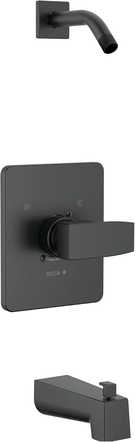 DELTA FAUCET Modern Matte Black Tub Shower Faucet Set, Shower Trim Kit, Shower Fixtures, Bathtub Faucet Set, Matte Black T14467-BLLHD-PP (Shower-head and Valve Not Included)