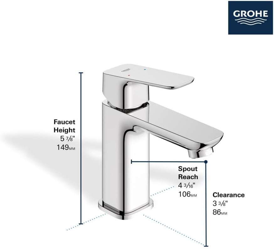 Grohe 1018992430 Cubeo Single Hole Single Handle S-Size Bathroom Faucet, Less Drain, 1.2 GPM, Matte Black