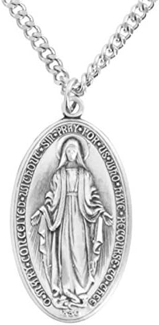 Heartland Store Oval Sterling Silver Miraculous Medal Necklace for Men–Tarnish Resistant, Hand-Finished in USA, Thoughtful Religious Present for Holidays & Special Occasions with Various Chain Sizes