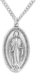 Heartland Store Oval Sterling Silver Miraculous Medal Necklace for Men–Tarnish Resistant, Hand-Finished in USA, Thoughtful Religious Present for Holidays & Special Occasions with Various Chain Sizes