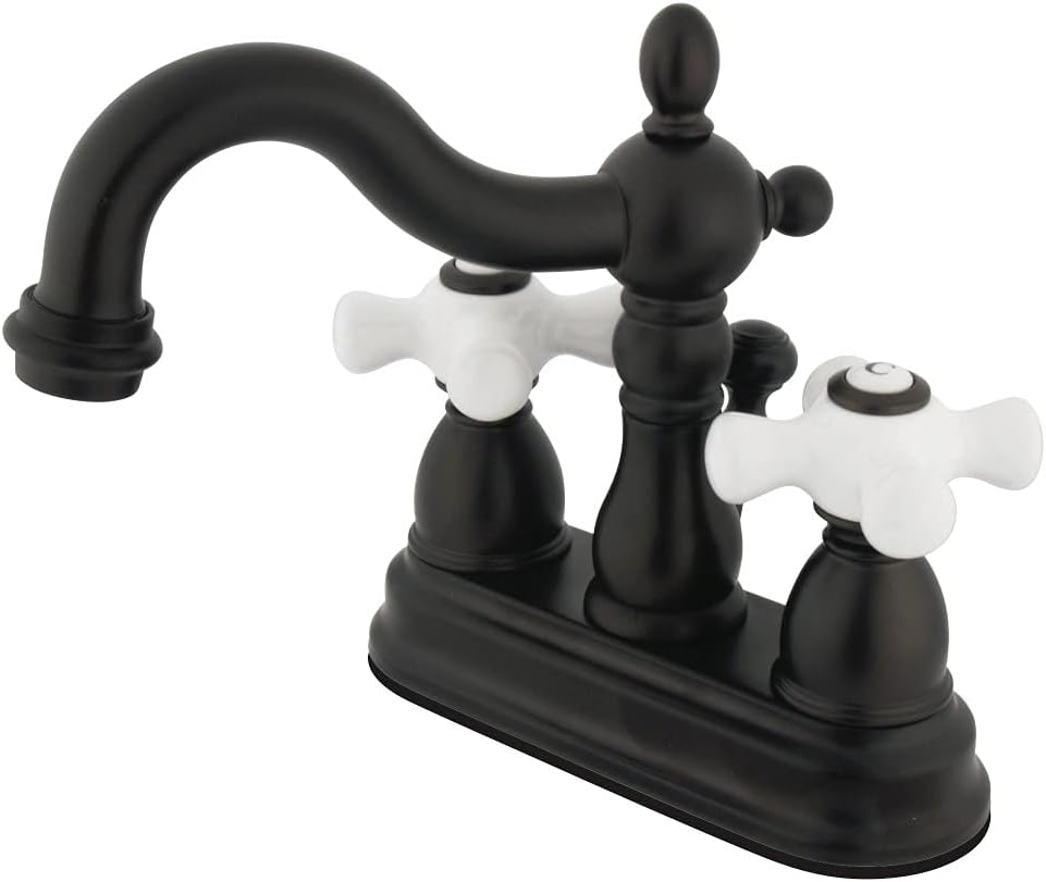 Kingston Brass KB1605PX Heritage 4-Inch Centerset Lavatory Faucet with Porcelain Cross Handle, Oil Rubbed Bronze , Oil-Rubbed Bronze