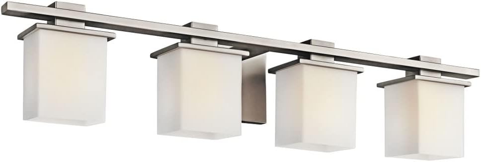 Kichler Tully 32' 4 Light Vanity Light with Satin Etched Cased Opal Glass Antique Pewter