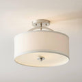 Possini Euro Design Halsted Modern Close to Ceiling Light Semi Flush Mount Fixture 15' Wide Brushed Nickel Silver White Linen Drum Shade for Bedroom Hallway Living Room Dining Room Bathroom Kitchen