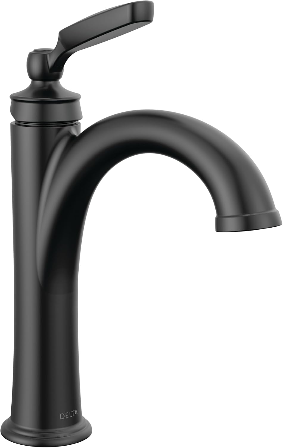 Delta Woodhurst Matte Black Bathroom Faucet 1 Hole, Single Hole Bathroom Sink Faucet for Vanity, Metal Push-Pop Drain Assembly, Matte Black 532-BLMPU-DST