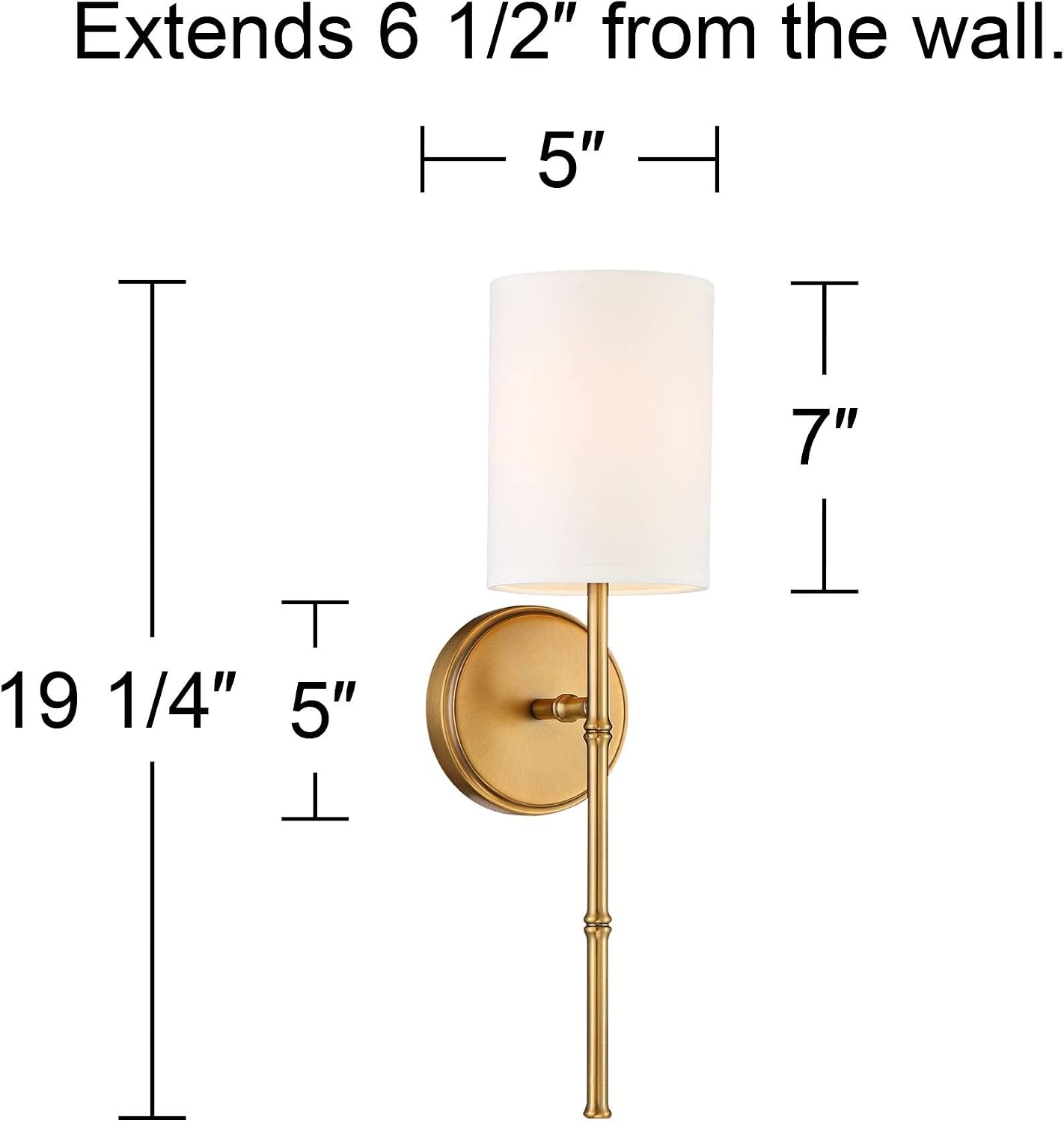 Regency Hill Abigale Modern Luxury Wall Lamp Brass Gold Metal Hardwired 5' Wide Fixture White Fabric Cylinder Shade for Bedroom Bathroom Vanity Reading Living Room Hallway
