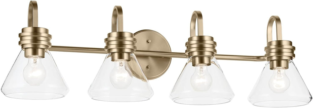 Kichler Farum 34' 4-Light Bathroom Vanity Light Fixture with Clear Glass in Champagne Bronze for Single or Double Vanity, Modern Lighting Fixture (34' x 9.5' x 9.5'), 55156CPZCLR