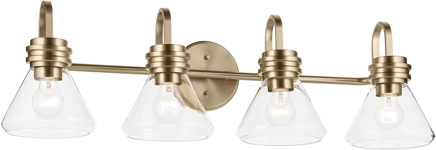 Kichler Farum 34' 4-Light Bathroom Vanity Light Fixture with Clear Glass in Champagne Bronze for Single or Double Vanity, Modern Lighting Fixture (34' x 9.5' x 9.5'), 55156CPZCLR