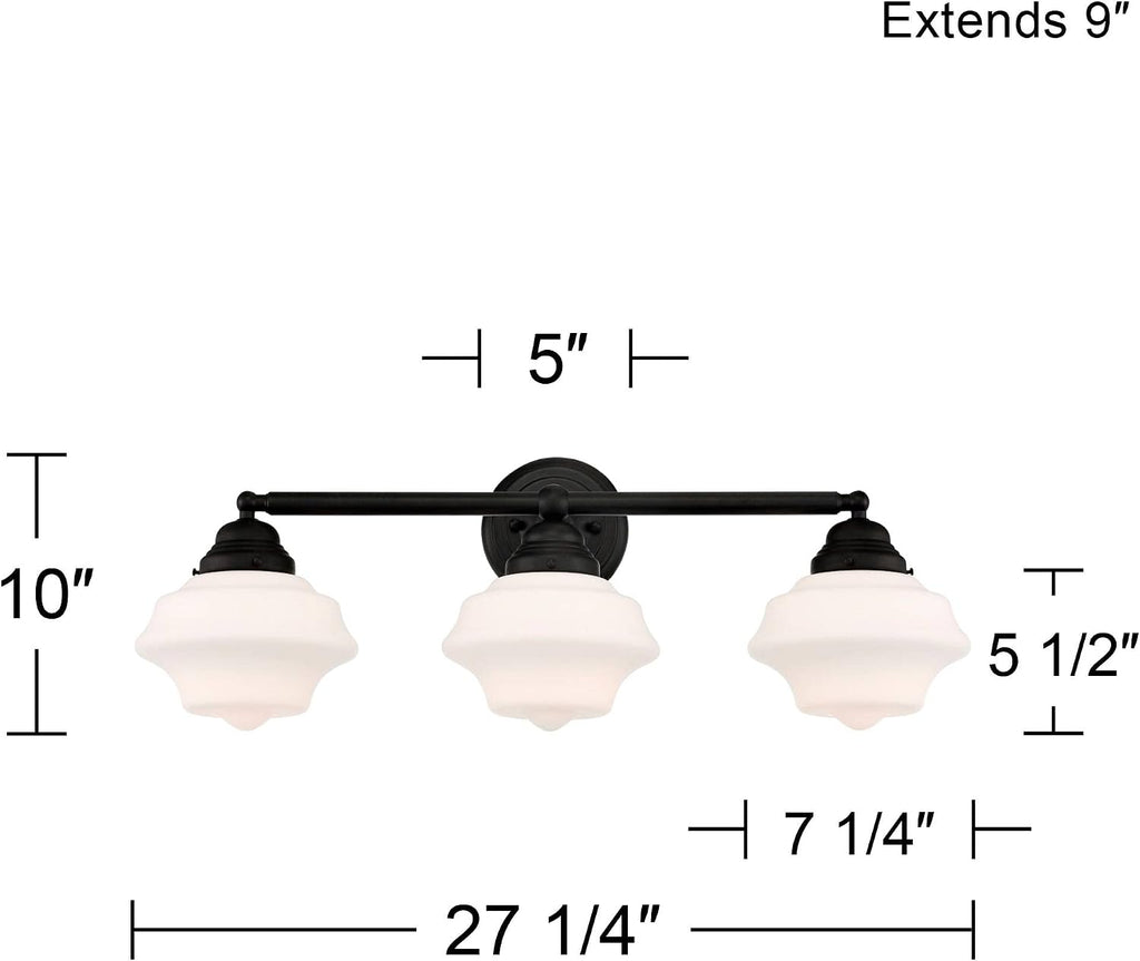 Possini Euro Design Astrid Modern Wall Light Black Metal Hardwired 27 1/4' 3-Light Fixture Opal White Glass Shade for Bedroom Bedside Bathroom Vanity Living Room Hallway Dining House Home Kitchen
