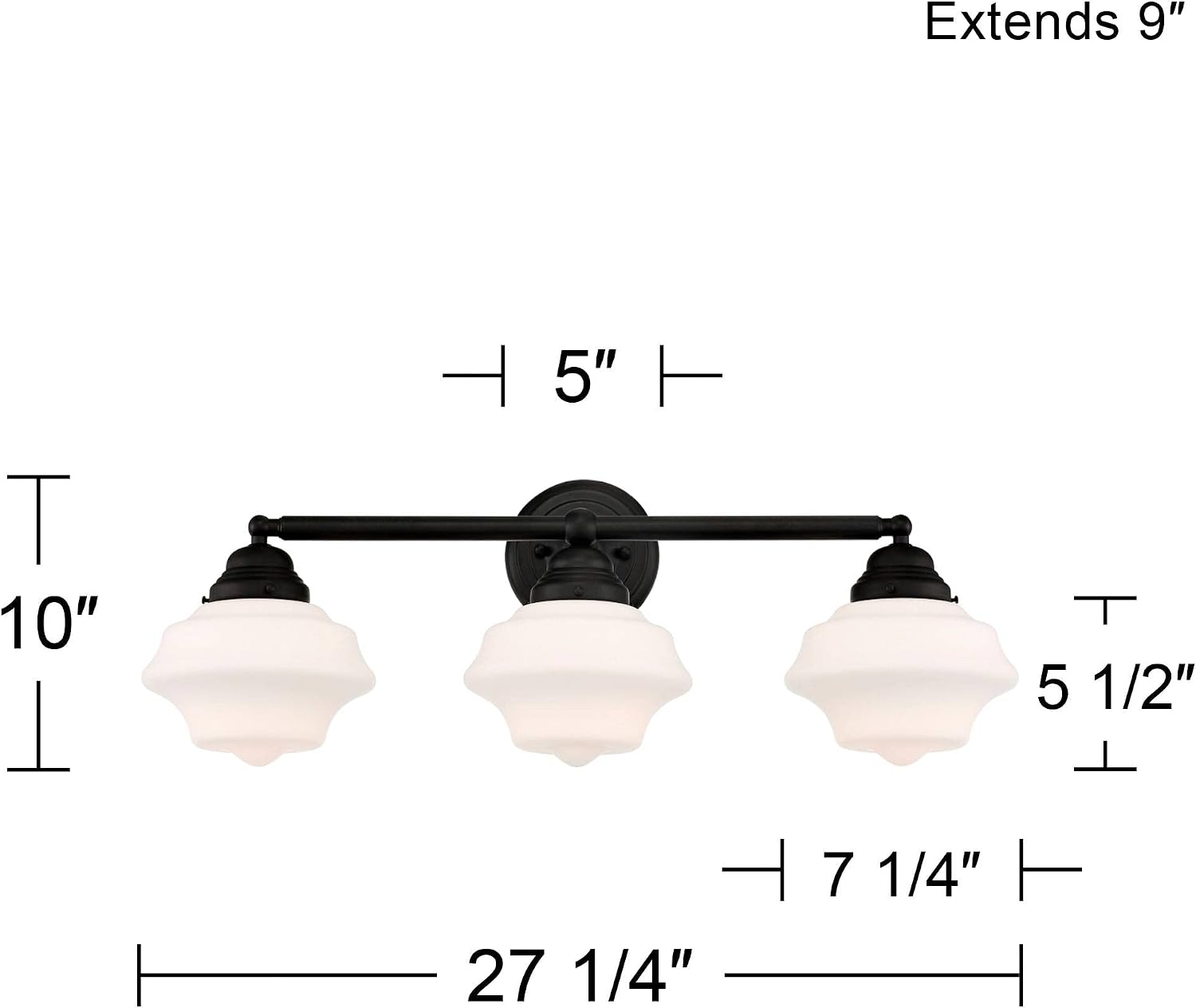 Possini Euro Design Astrid Modern Wall Light Black Metal Hardwired 27 1/4' 3-Light Fixture Opal White Glass Shade for Bedroom Bedside Bathroom Vanity Living Room Hallway Dining House Home Kitchen