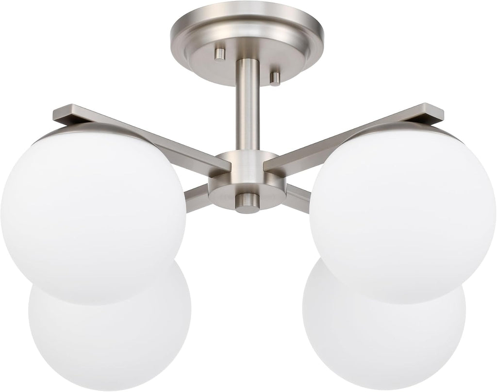 Brushed Nickel Semi Flush Mount Ceiling Light, 4-Ligh Modern Kitchen Lighting Fixtures with Globe Glass Shade, Hallway Light Fixtures Ceiling Mount for Dining Room, Living Room, Bedroom, Foyer