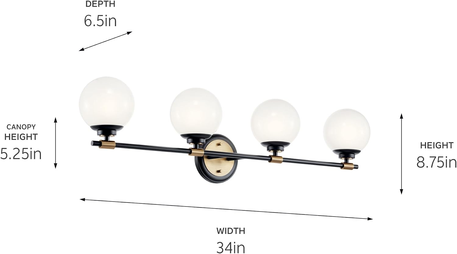 Kichler Benno 4-Light Bathroom Vanity Light Fixture with Opal Glass in Black and Champagne Bronze, Modern Wall Mount Light for Bathroom or Powder Room (8.75' x 34'), 55173BKCPZ