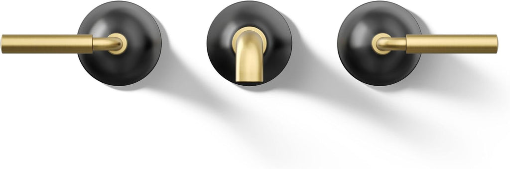 Kohler T26439-4-BMB Tone Wall-Mount Bathroom Sink Faucet Set, Bathroom Faucet with Two Lever Handles, Matte Black with Moderne Brass