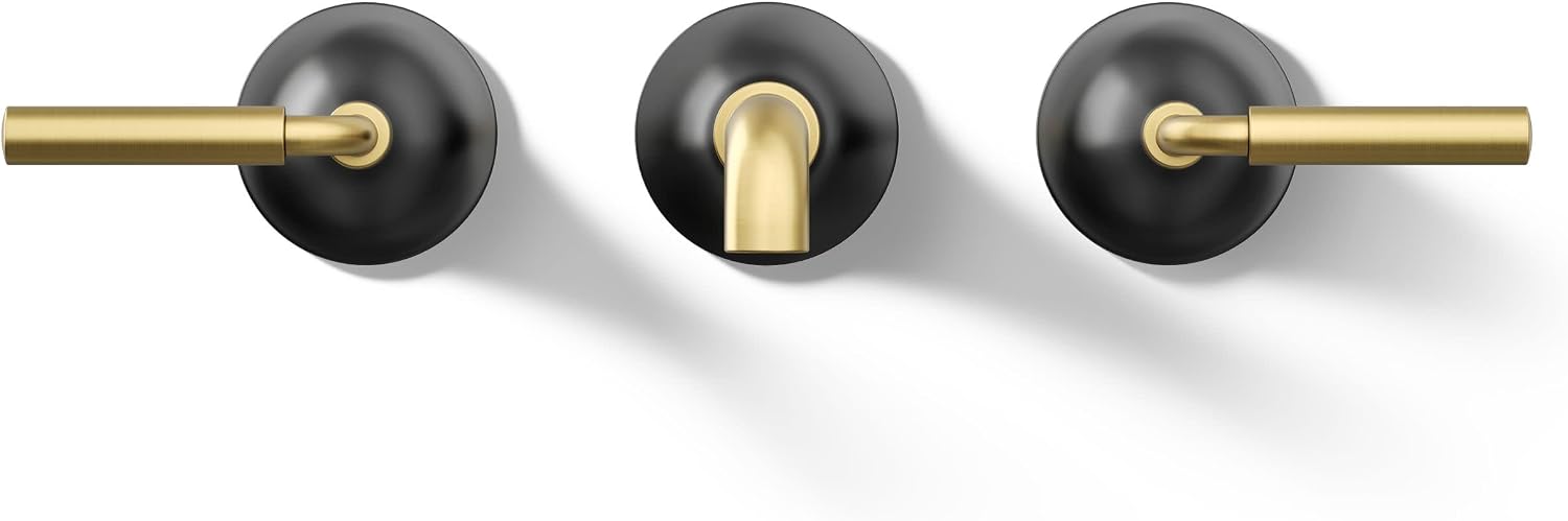 Kohler T26439-4-BMB Tone Wall-Mount Bathroom Sink Faucet Set, Bathroom Faucet with Two Lever Handles, Matte Black with Moderne Brass