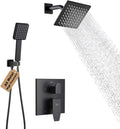 Matte Black Shower Faucet Set Rainfall 6 Inch Shower Head and Handle Set Bathroom Rain Shower System Wall Mounted Shower Fixture Include Shower Valve and Trim Kit