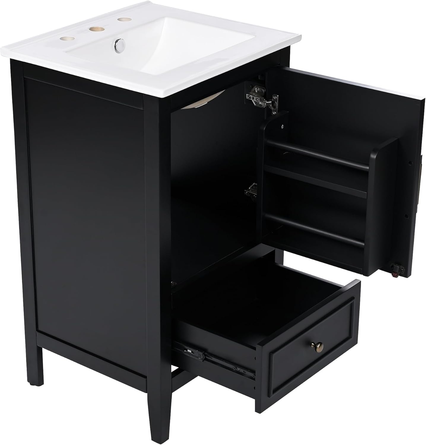Bellemave 20-inch Bathroom Vanity with Ceramic Sink Combo Set, Solid Wood Frame Bathroom Storage Cabinet with Drawer and Soft Closing Cabinet Door with Storage Rack, Black