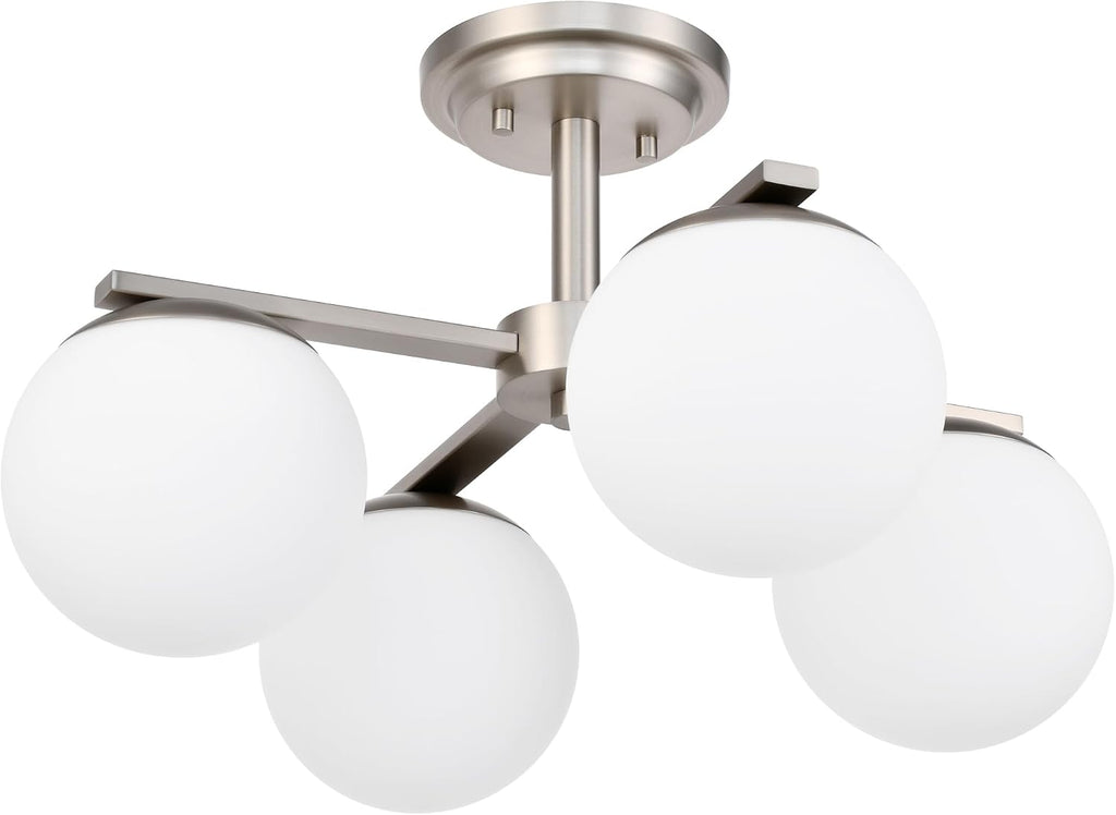Brushed Nickel Semi Flush Mount Ceiling Light, 4-Ligh Modern Kitchen Lighting Fixtures with Globe Glass Shade, Hallway Light Fixtures Ceiling Mount for Dining Room, Living Room, Bedroom, Foyer