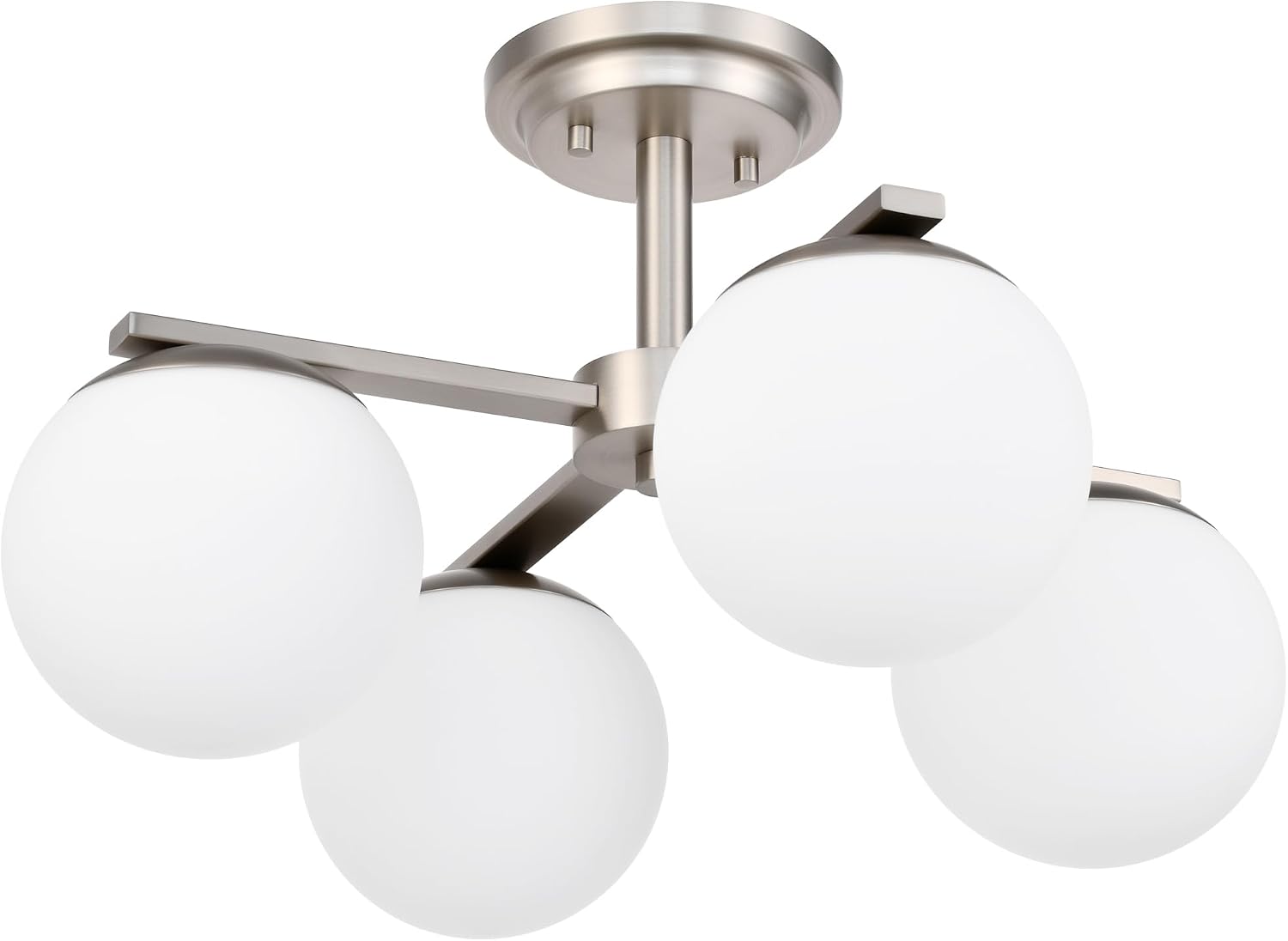 Brushed Nickel Semi Flush Mount Ceiling Light, 4-Ligh Modern Kitchen Lighting Fixtures with Globe Glass Shade, Hallway Light Fixtures Ceiling Mount for Dining Room, Living Room, Bedroom, Foyer