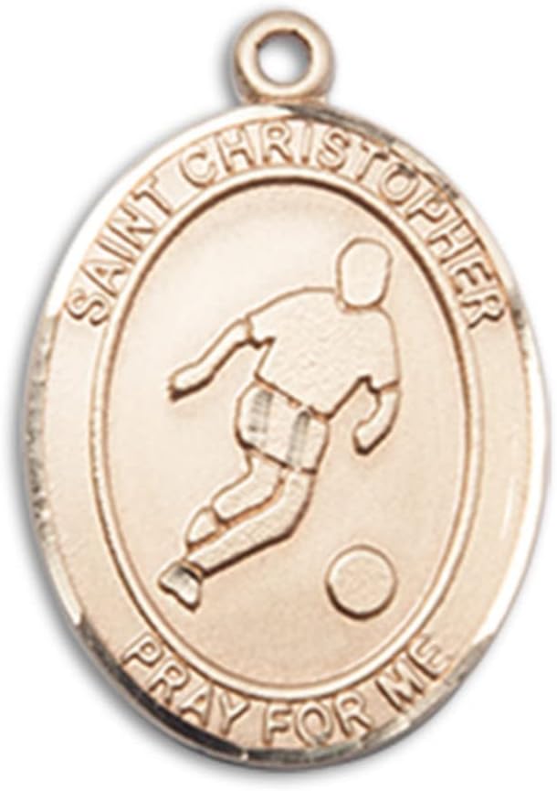 Bonyak Jewelry 14k Yellow Gold St. Christopher/Soccer Medal, Size 3/4 x 1/2 inches - Catholic Inspirations