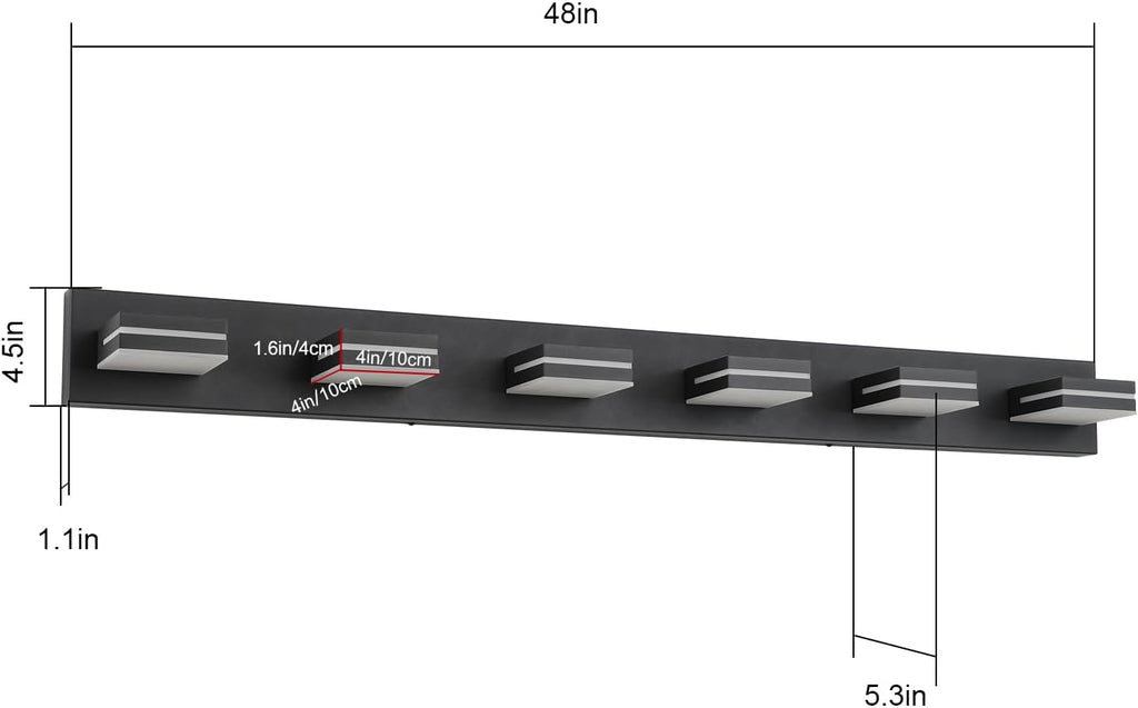 SineRise LED Modern Bathroom Vanity Light Fixtures (6-Light, 48-Inch), Matte Black Modern Acrylic Bathroom Wall Lighting Fixtures Over Mirror (Cool White 6000K)