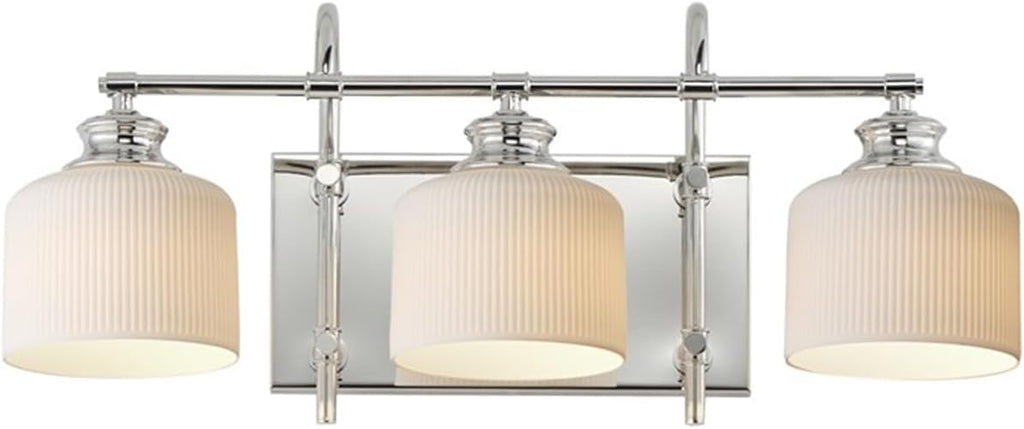 Maxim Lighting Bisque 24' 3-Light Bath Vanity | Polished Nickel Finish | White Ribbed Bisque Ceramic Shades | Modern Bathroom Wall Light | 21493WTPN
