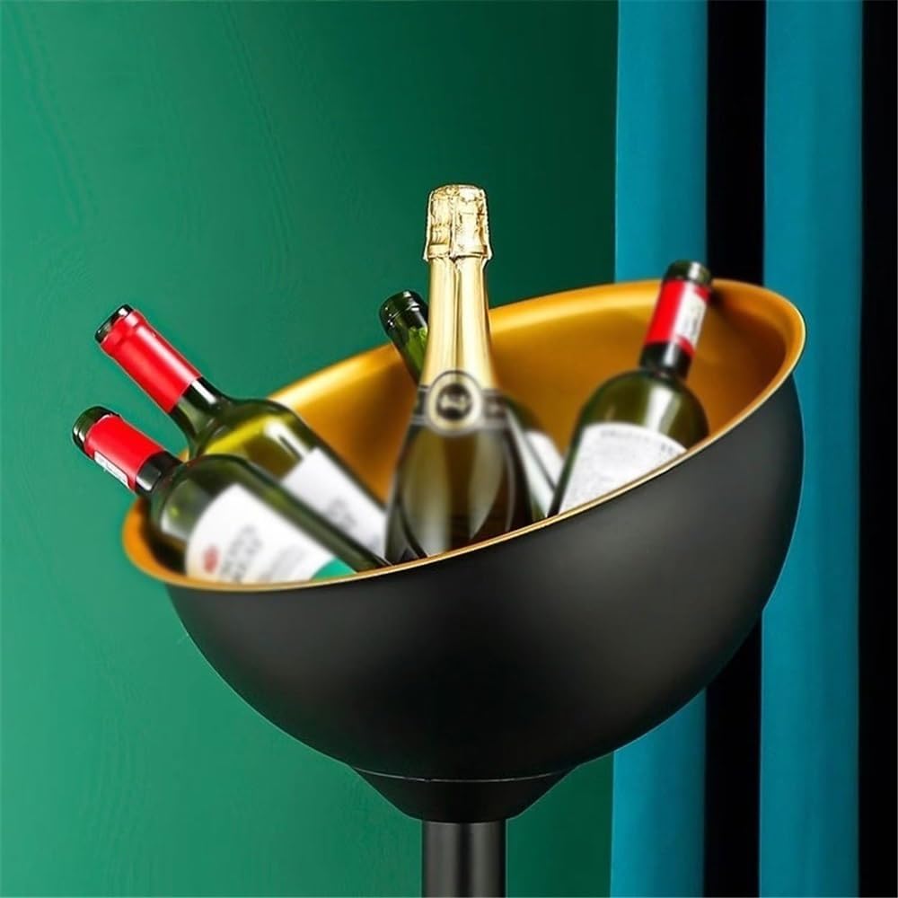 Ice Bucket Vertical Stainless Steel Champagne Bucket Thickened Outdoor Ice Wine Basin Home Party Ice Wine Bucket Bar Ice Bucket Beverage Tub(Black)