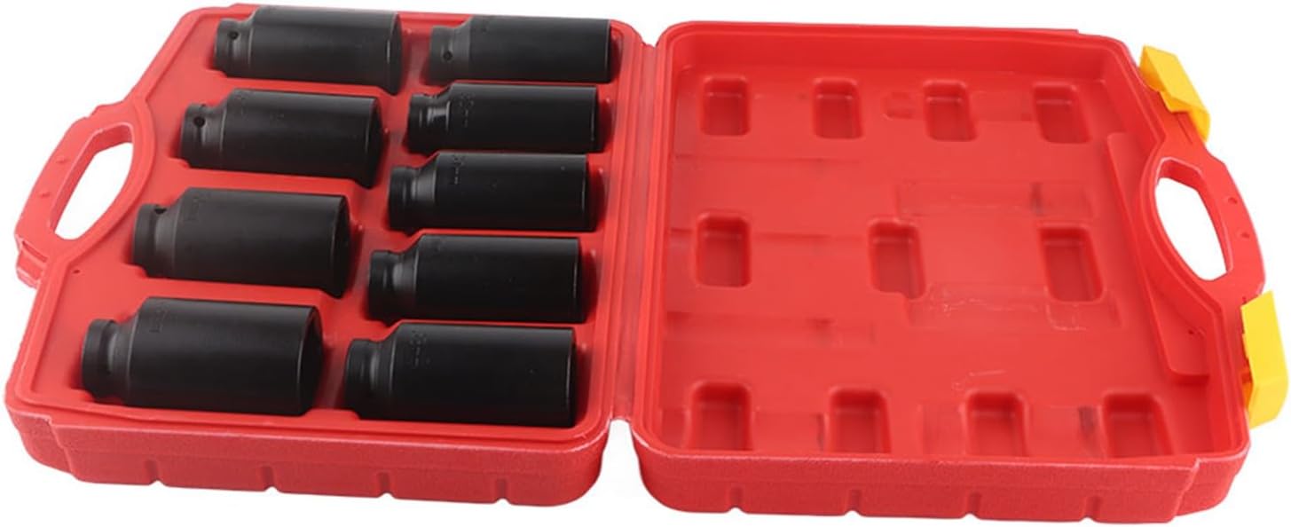 1/2 Inch Drive Axle Hub Nut Hex Socket Set, Heavy Duty Impact Quality 9-Piece Set for Use with Impact Tool, for Professional or Occasional Use, 40 Chrome Steel Material, Mechanics
