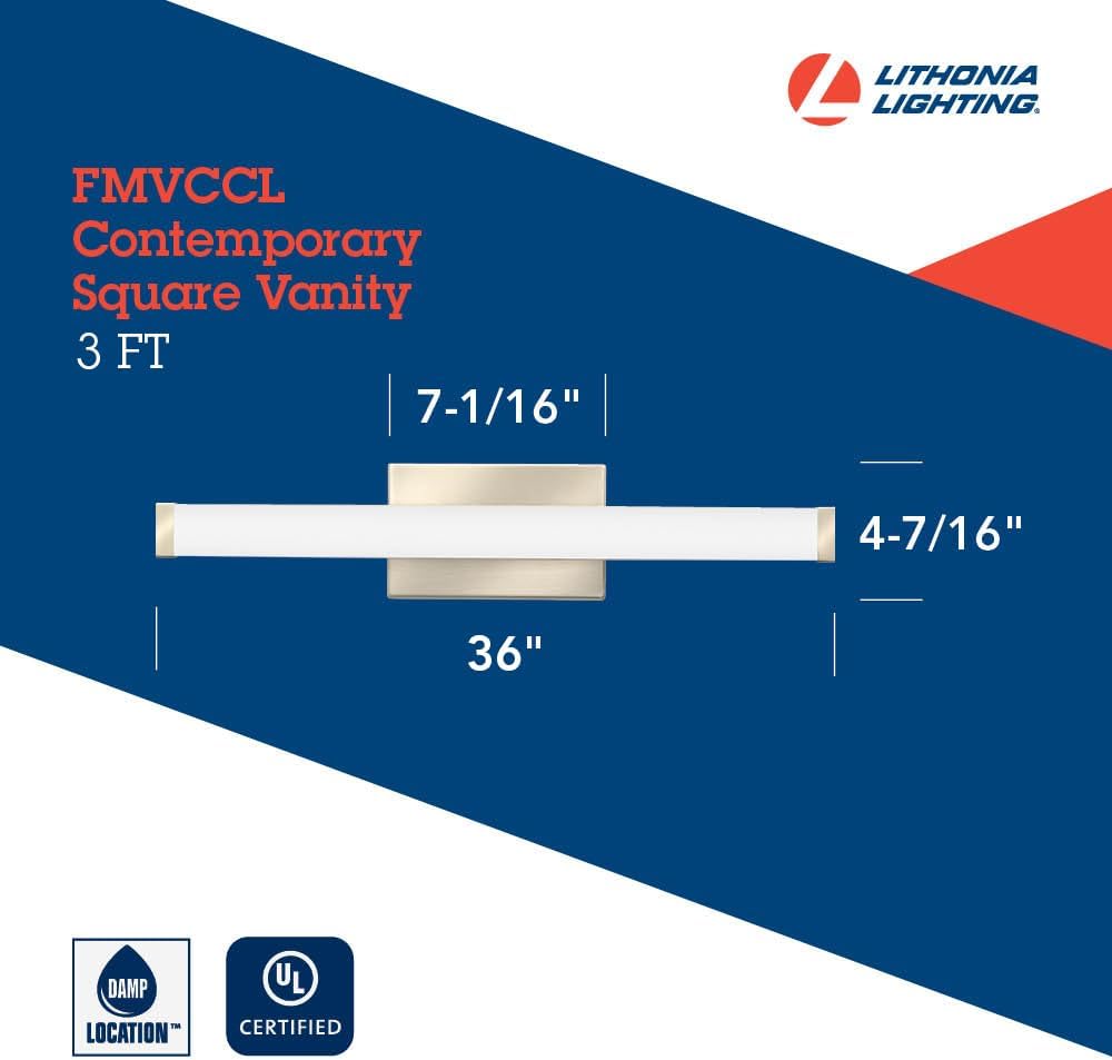 Lithonia Lighting FMVCSL 36-Inch MVOLT 3000K 90CRI BN M4 Vanity Light, 1900 Lumens, 120 Volts, 26 Watts, Damp Listed, Brushed Nickel
