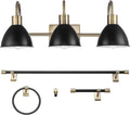 GLOBE Electric 63000058 5-Piece All-in-One Bathroom Accessory Set, Brass & Black, 3-Light Vanity Light, Towel Bar, Toilet Paper Holder, Towel Ring, Robe Hook, Bathroom Lights Over Mirror