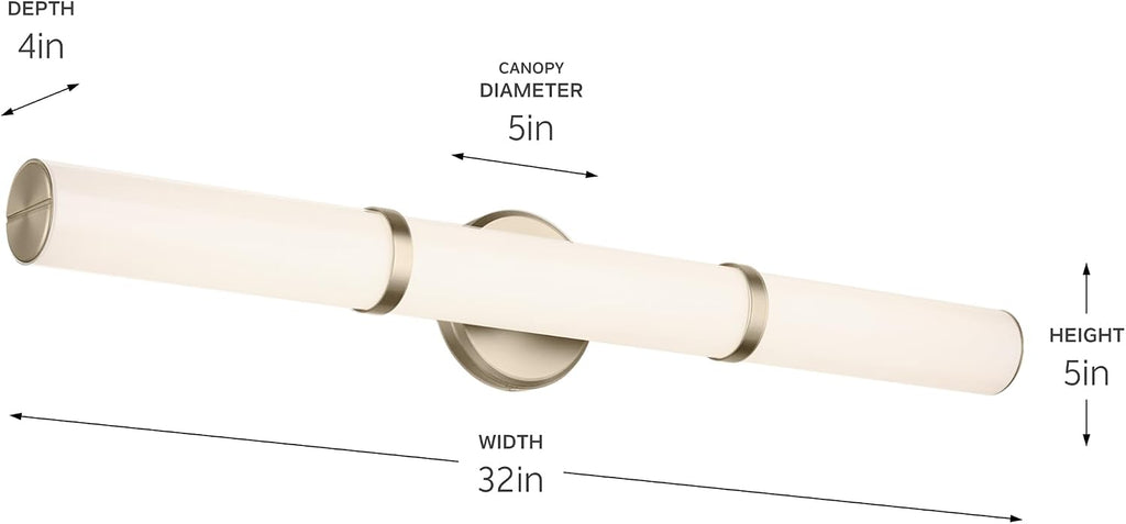 Kichler Rosh 32' LED Bathroom Vanity Light Fixture with White Glass, Large Modern Minimalist Bath Bar in Champagne Bronze for Mirror Lighting (32' W x 5' H), 55189CPZLED