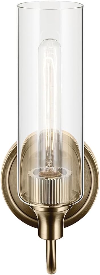 Kichler Kavi 5' 1-Light Wall Sconce Bathroom Vanity Light with Clear Glass in Champagne Bronze, Damp Rated for Bathroom, Powder Room, Kitchen, Hallway, Bedroom (5' W x 13' H), 55209CPZ