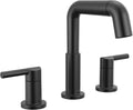 Delta Nicoli Matte Black Bathroom Faucet with Sprayer, 8 Inch 3 Hole Widespread Bathroom Sink Faucet with Pull Out Sprayer, Push-Pop Drain, Matte Black 35849LF-BLPD.