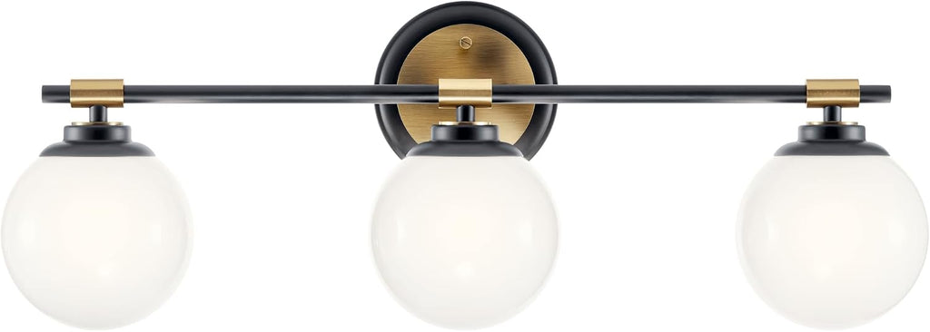 Kichler Benno 3-Light Bathroom Vanity Light Fixture with Opal Glass, Modern LED Lighting in Black and Champagne Bronze for Bathroom or Powder Room (8.75 x 24.5 in), 55172BKCPZ