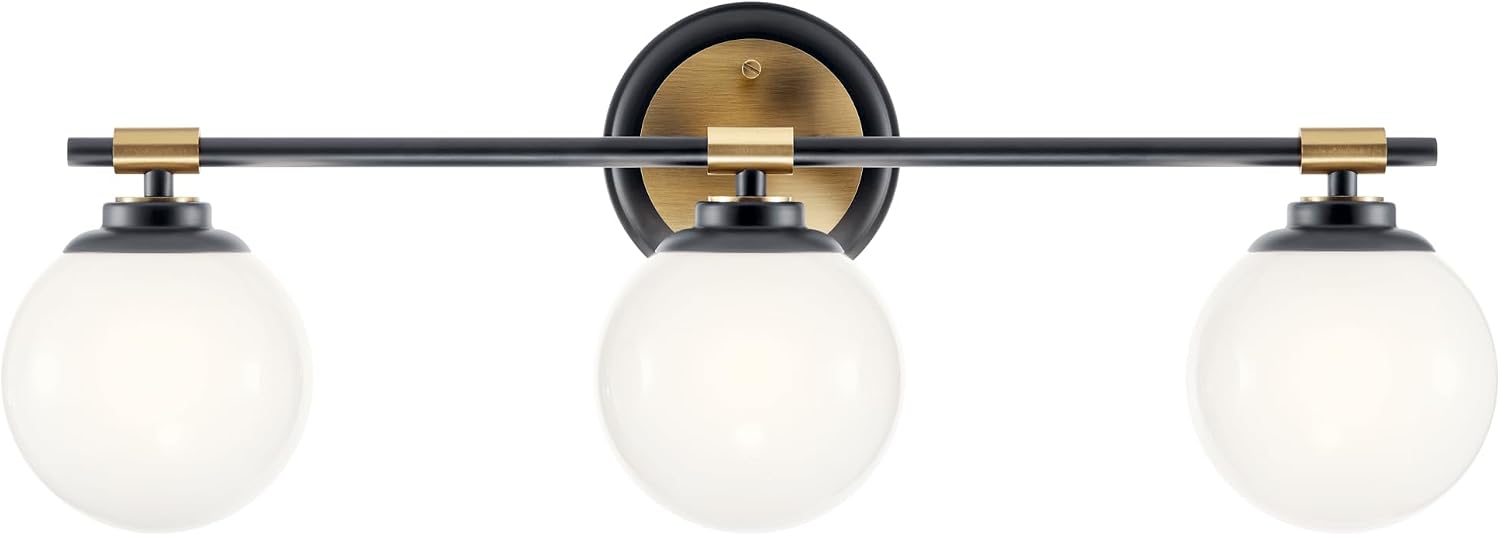 Kichler Benno 3-Light Bathroom Vanity Light Fixture with Opal Glass, Modern LED Lighting in Black and Champagne Bronze for Bathroom or Powder Room (8.75 x 24.5 in), 55172BKCPZ