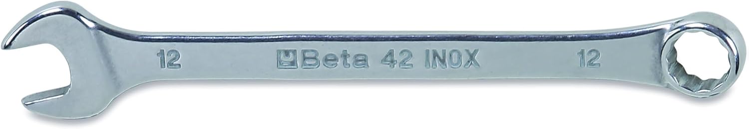 Beta 42INOX Metric 12mm Stainless Steel Combination Wrench | 12-Point Box End, 15° Offset | Corrosion-Resistant AISI 420 |Food Industry and Clean Room Safe