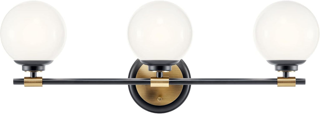 Kichler Benno 3-Light Bathroom Vanity Light Fixture with Opal Glass, Modern LED Lighting in Black and Champagne Bronze for Bathroom or Powder Room (8.75 x 24.5 in), 55172BKCPZ