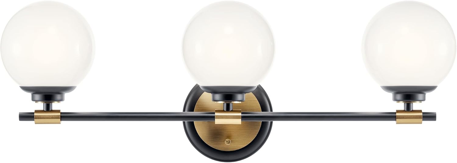 Kichler Benno 3-Light Bathroom Vanity Light Fixture with Opal Glass, Modern LED Lighting in Black and Champagne Bronze for Bathroom or Powder Room (8.75 x 24.5 in), 55172BKCPZ